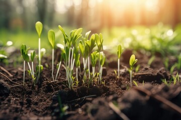 Green young plant sprout growing in the ground Generative AI