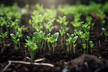 Green young plant sprout growing in the ground Generative AI