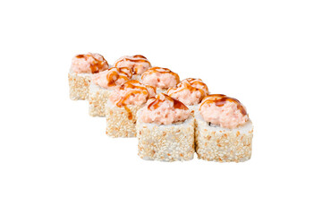 Sushi Rolls, Japanese foods, maki isolated on white background.  Front view	