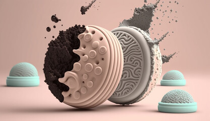 cookies and cream. 3d render on pastel background, Generative AI