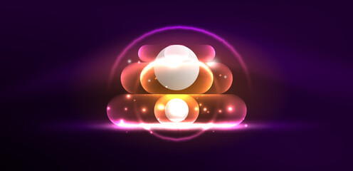 Abstract glowing neon light techno circles background