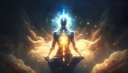 Generative AI
Spirituality, esoteric, meditation, universe meta human god spirit, 
galaxy space background, spiritual image, design, illustration wallpaper, 
yoga, brain waves, brain, chakra, planet, 