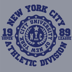 New York City T-shirt fashion Typography, sport emblem design, New york league graphic Print label - vector