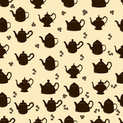 seamless pattern of teapots and coffee beans