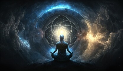 Generative AI
Spirituality, esoteric, meditation, universe meta human god spirit, 
galaxy space background, spiritual image, design, illustration wallpaper, 
yoga, brain waves, brain, chakra, planet, 