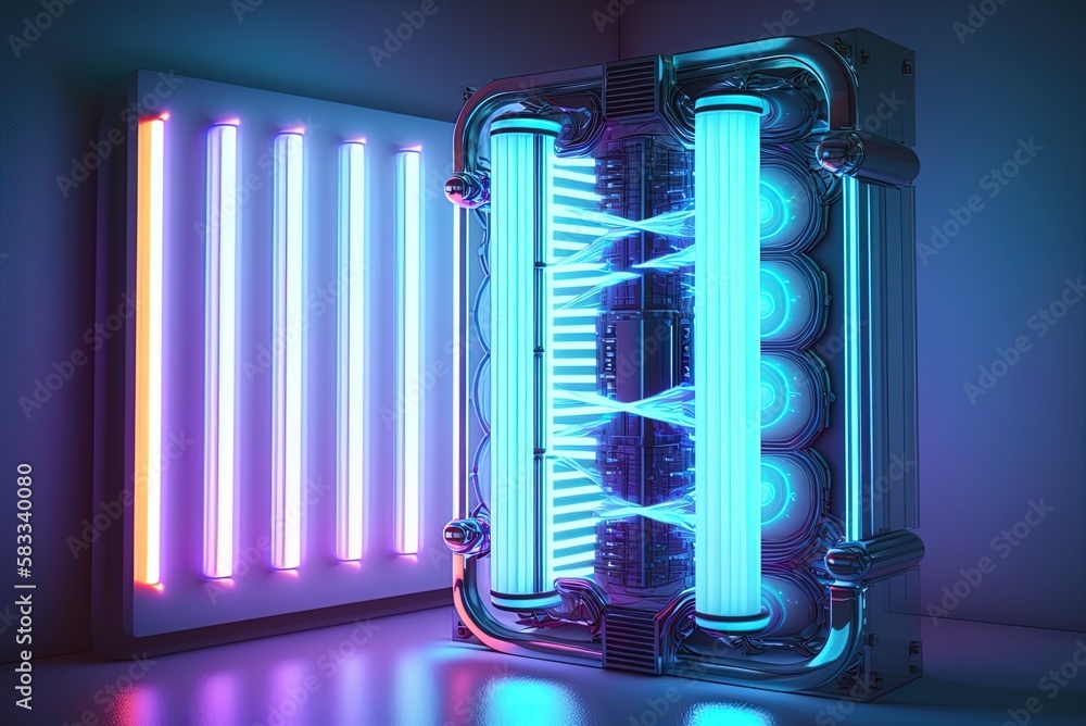 Poster neon bulb backdrop from the future generative ai