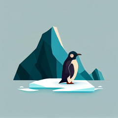 A penguin in a glacier, minimalistic flat design illustration, Generative AI - obrazy, fototapety, plakaty