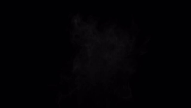 Aerial white smoke blowing overlay isolated on alpha background in 4K