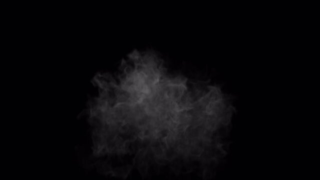 Aerial white smoke blowing overlay isolated on alpha background in 4K
