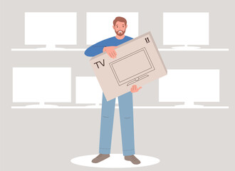 Young man buying TV in appliance store