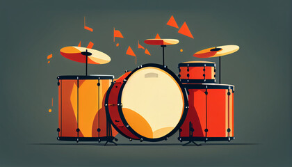 drums, minimalistic flat design illustration, Generative AI