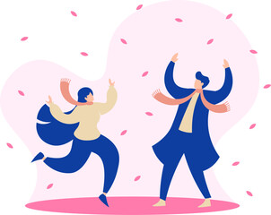 Japanese Sakura Hanami - Sakura Season Vector Creative Scene Illustration