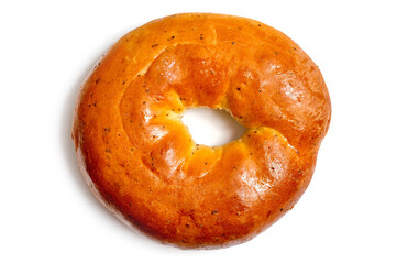 Bagel on a white background. Sweet bun close-up. A bagel with a shadow.