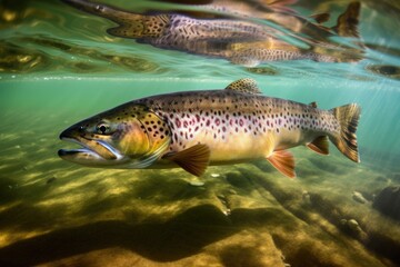 Naklejka premium Wild Trout Underwater Generative AI
