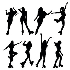 Girl roller skates silhouettes set stencil templates for design laser cut stickers - 583341644