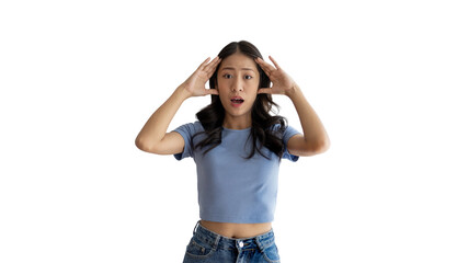 Asian woman acting shocked or surprised isolated on a white background,  Looking camera, Concept...