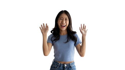 Asian woman acting shocked or surprised isolated on a white background,  Looking camera, Concept...
