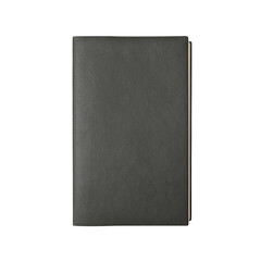 Top view closed diary notebook black leather cover isolated on transparent background.
