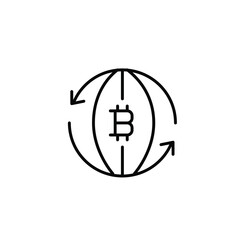 Global bitcoin cryptocurrency circulation. Virtual financial tools. Pixel perfect, editable stroke line icon