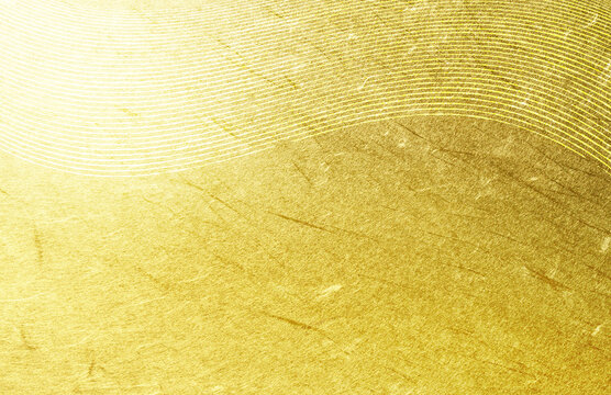 金色の和紙と筆のストローク　背景素材（アブストラクト）