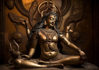 Hindu mythologic God of Vishnu with serpents around. Concept of meditation and buddhism. Generative AI.