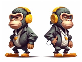 Set Monkey Chimpanzee Cartoon cute character. Collection isolated on white background. generative ai
