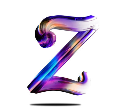 Glass effect letter z chrome colorful character transparent