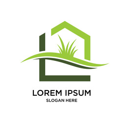 house with grass logo design template