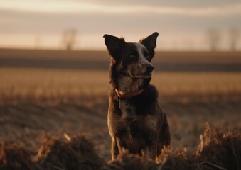 Portrait of a dog at the field. Generative AI.