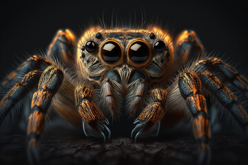 Dangerous spider, close-up. Scary brown obligate arthropod predator. Illustration created by generative ai