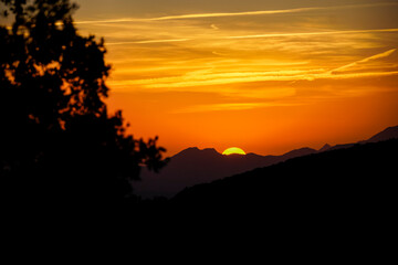 Sunset with red tones over the Sierra de la Alpujarra in Granada