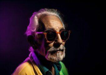 Close up portrait of an senior man wearing sunglasses. Fashion shoot. Generative AI.