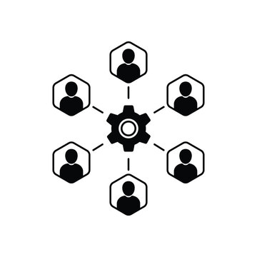 group of people like joint development or partnership. metaphor of human resources or recruitment and corporate culture. flat trend simple cogwheel with developer logotype graphic art design element