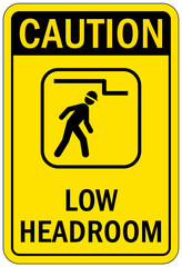 Low headroom warning sign and labels