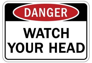 Watch your head warning sign and labels