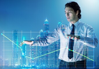 Businessman controlling the market with strings