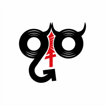 Go Devil logo design illustration of satanic symbol on G and O letters.