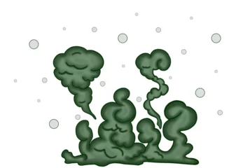 Foto op Canvas Bacterias and Mold Monster Character, Poisonous spores, Green Smoke It affects bread and other foods. Funny fungus cartoon On White background. Vector realistic illustration. © Chatchaa