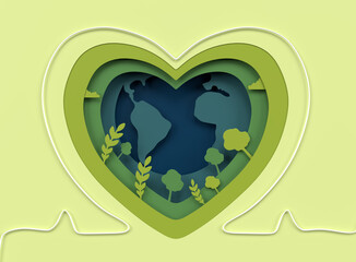 World Earth Day Concept. Green Colour Heart Shape Earth