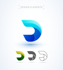 Vector abstract letter D logo design template. Modern 3d, flat and line art style. Twisted