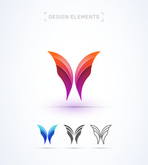 Vector 3d abstract logo template. Letter W, M, X butterfly. Flat and line style