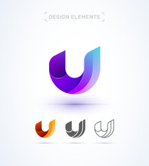 Vector abstract letter U logo design template. Modern 3d, flat and line art style. Twisted