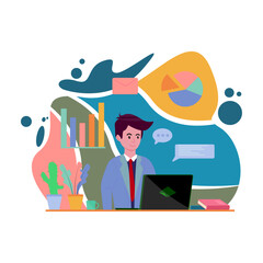 vector illustration of working online in front of a laptop