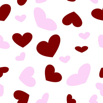 repeat pattern of pink and red heart on white background, replete image, design for fabric pattern