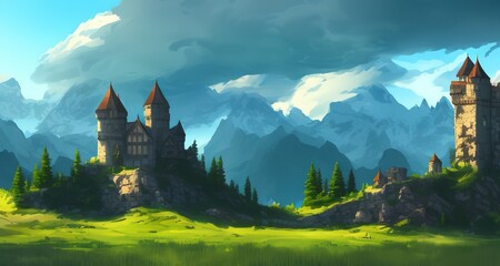 Obraz na płótnie Canvas Ilustración de castillo, fantasía