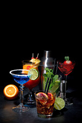 Set of various classic cocktails