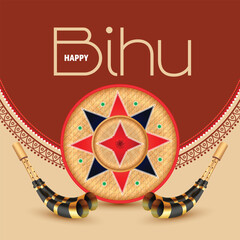 IVector llustration Of Assamese New Year Bihu Happy Bihu. Harvest Festival Of Assam