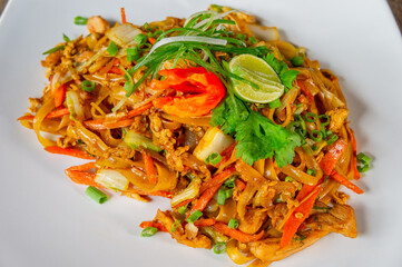 Delicious Chinese Noodle or Kwetiau or Kwetiaw Served on White Plate