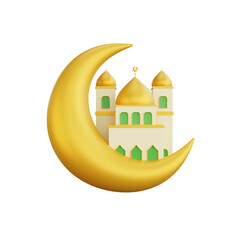 3d rendering of moon and mosque ramadan icon