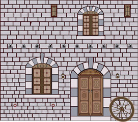 Old Stone House with Arabesque Ornamented Door and Stained Windows